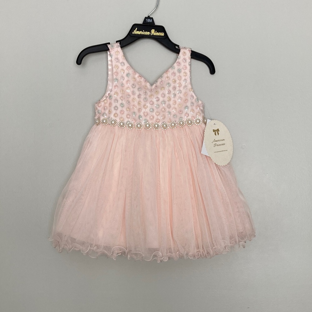 American Princess Dress Sweetheart Neckline Sparkly Pearls Bows 18 mo ✨ - Picture 4 of 8